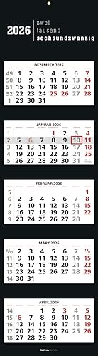 Alpha Edition 5-Monatskalender Black 2026 – Wandkalender 33×120 cm mit 5 Monaten im Überblick & Datumsschieber, faltbarer Büro- & Planungskalender für Homeoffice, Arbeit & Organisation