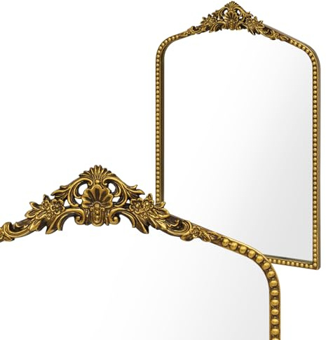 Awhtixbo Gold Barock Spiegel Antik-Vintage mit Goldrand & Bögen Dekorativer Halbrund Spiegel als Wanddekoration für Wohnzimmer, Flur Prunkvoller Wandspiegel im Barockstil，Größe: 48 x 71.5 cm