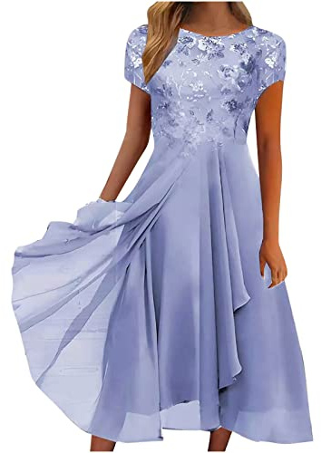 Dresses for Women UK Sexy Lace Chiffon Mesh Patchwork Maxi Dress Plain Half Sleeve Round Neck Long Dress Evening Dress Elegant Party Club Dress Cocktail Rehearsal Dinner Guest Wedding Bridesmaid Gowns