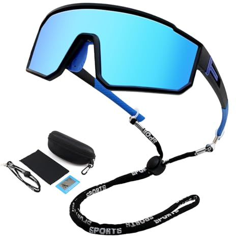 NAMIS Occhiali Ciclismo Uomo Donna UV400 Occhiali Veloci Regolabile Occhiali Bici Blu Occhiali Running Antivento Occhiali da Sole Sportivi Polarizzati per Sci MTB Alpinismo Corsa Baseball