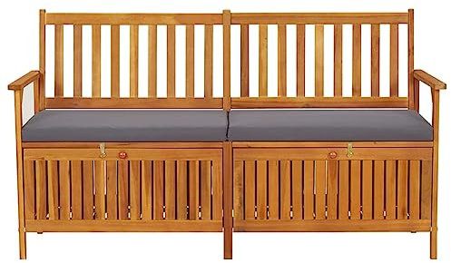 Kangmusi Truhenbank mit Kissen 148 cm Massivholz Akazie, Grau 316740