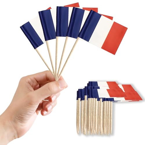 Small French Toothpick Flags Little Cake Toppers for Cakes Decorations,100pcs France Flag Mini French Flags On Cocktail Sticks for Cakes Sandwich Food Cupcake Toppers World Cup Pub Royal Event Décor