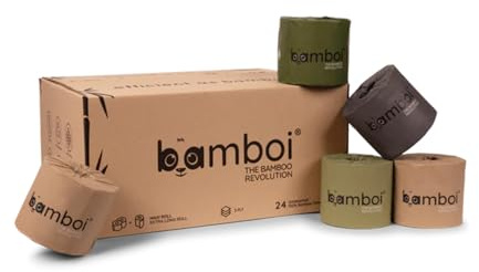 Bamboi Toilettenpapier Bambus WC-Papier 3-lagig 24 Maxi Rollen | superweich, 380 Blatt pro Rolle, entsprechen etwa 63 normalen Rollen, 100% FSC®-zertifiziert