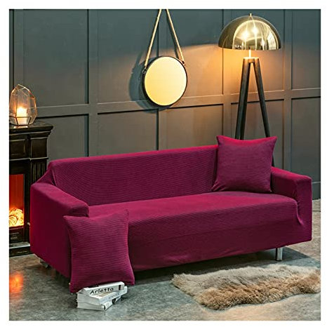 Stretchable Corner Sofa Cover, No Armrest, 3-Seater Universal Sofa Protector in Solid Purple Red, Durable Polyester Fabric, Stylish Furniture Shield for Home Décor.