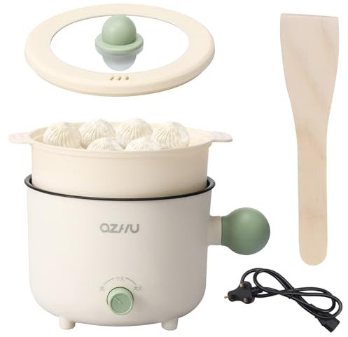 Electric Hot Pot with Steamer, 1.8L/54oz Rapid Noodles Cooker with 2 Power Level, Portable Travel Electric Skillet Non Stick Mini Stock Pot Multi-Function Hot Pots Cooker for Pasta Ramen Noodles