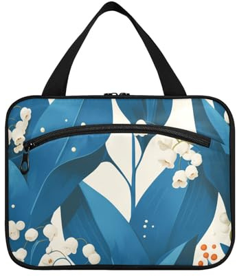 Yoogain Neceser colgante de viaje con gancho, diseño de lirio de valle turquesa moderno escandinavo colgante con gancho, bolsa de aseo unisex de diseño colgante para crucero, viajes, mochileros, bolsa