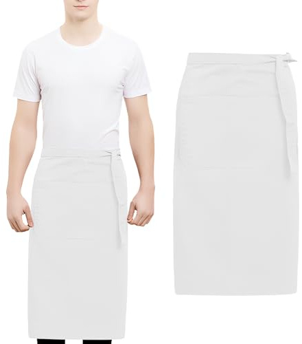 QINGZY Köksförkläde för män, 70 x 73 cm serverförkläde, justerbara halvförkläde med ficka, kockköksförkläden för män och kvinnor för restaurang, kaffe, Vitt och blått, 70 x 73 cm