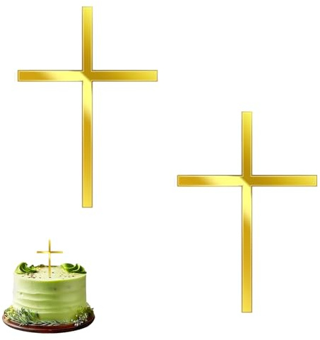 2 Stück Kreuz Tortendeko,Cake Topper Taufe,Tortendeko Kommunion,Acryl Spiegel Kuchendeko Mädchen,Gold Dekoration Engel Kuchen,Cross Caketopper Dekoration für Hochzeitstorte,Geburtstag Party Tauftorte