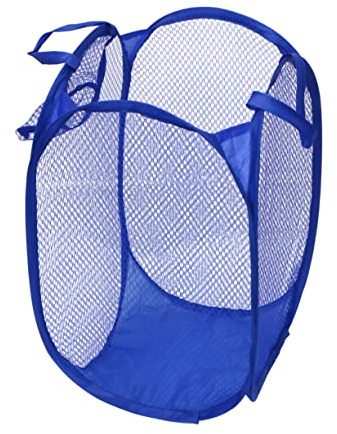 Cesta de Lavandería Plegable Azul Armazón de Alambre | Nylon y Acero, Apertura Fácil y Diseño Ligero, Decoracion Colegio para Juguetes y Objetos Varios
