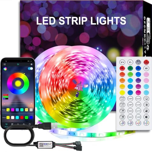 Liwqolx LED Strip 20M (2 Rollen10m), LED Streifen mit Fernbedienung & App & Musik Sync, Musikmodus, Timing-Modus, Bluetooth Selbstklebend für Zimmer Deko/Küche/Decke/Gaming/Party