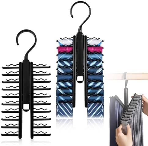 2 Stück Krawattenhalter, Verstellbarer Krawattenbügel mit Rutschfestem Clip Krawatten Aufbewahrung 360° Drehbar Tie Belt Rack Organizer für Krawatten Gürtel Schals Seidenschals