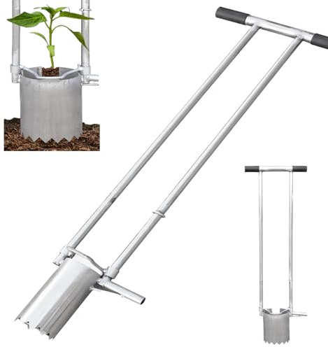 Plantador de bulbos manual con base dentada y diseño de doble empuñadura suave, trasplante manual de jardín, fácil empuje de tierra, herramienta de deshierbe para plántulas de arroz, plántulas de