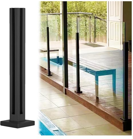 Poteau de balustrade en verre noir en acier inoxydable pour terrasse, patio, escaliers, balcon – Colonne balustre en verre noir de 96,5 cm – Solution de sécurité extérieure élégante