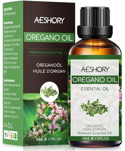 AESHORY Oregano Ätherisches Öl 50ML, Natürliches Ätherisches Oreganoöl Aromatherapieöl, Premium Duftöle für Diffuser, Hautpflege, Haarpflege, Entspannung, Massage, Bad