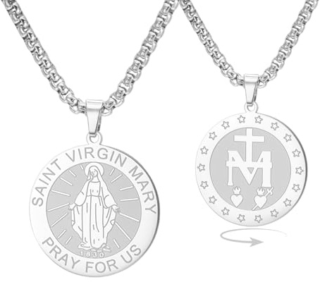EUEAVAN Collana con croce della Vergine Maria Virgen de Guadalupe Nostra Signora di Guadalupe Madre Maria Pendente bifacciale Medaglia Amuleto Gioielli della fede cattolica Regalo di battesimo