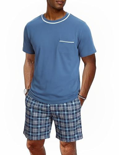 Litherday Pyjama Homme Été Ensembles de Pyjama Homme Coton Vêtements de Détente Deux Pièces Confortable Doux S-3XL
