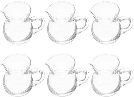 TOYANDONA Dispenser per Panna in Vetro Trasparente 100 Ml Set da 6 Pezzi con Beccuccio per Versamento Preciso, Brocca da Cucina Compatta con Manico per Caffè, Tè e Sciroppi, Adatta a Casa,