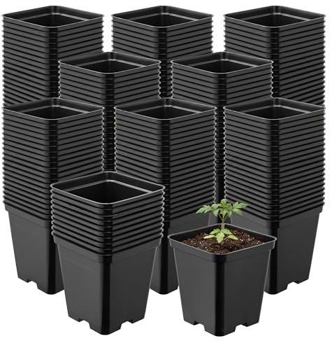 Garronda Set da 200 Vasetti per Piantine 9 x 9 x 9,6 cm (0,5L) in Plastica Quadrati con Fori di Drenaggio Vasi da Semina Vaso per Piante Interno ed Esterno Serra Giardino Nero GD-0199