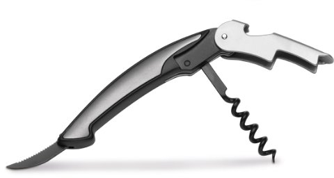 Kellnermesser mit Korkenzieher LOKEREN, Edelstahl und Aluminium Weinzubehör, Sommeliermesser, 12 cm Länge, 91 Gramm, Flaschenöffner 3 in 1 Kellner Besteck, schwarz