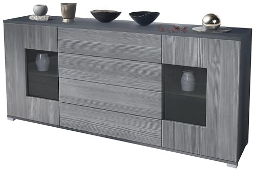 Vladon Sideboard Grömitz V2, Kommode mit 2 großen Türen und 4 Schubladen, Anthrazit matt/Avola-Anthrazit (166,5 x 75,5 x 35)