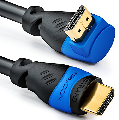 deleyCON 5m Câble HDMI Coudé (Angle 270°) - UHD 4K HDR 1080p 2160p EARC - pour TV, Barre de Son, Moniteur, PC, Ordinateur Portable, Projecteur, PS5, Xbox - Noir
