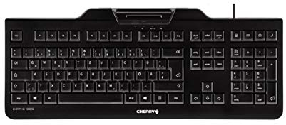 CHERRY KC 1000 SC, Wired Security Keyboard with Integrated Card Reader, UK Layout (QWERTY), Plug & Play (USB-A), Flat Design, Black