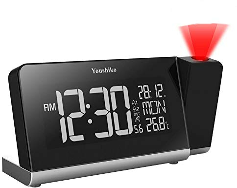 Youshiko Radio Control Projection Clock (Premium Quality/LCD HD Display/Official UK Version) with Colour Changing Display, Dual alarm and indoor temprature