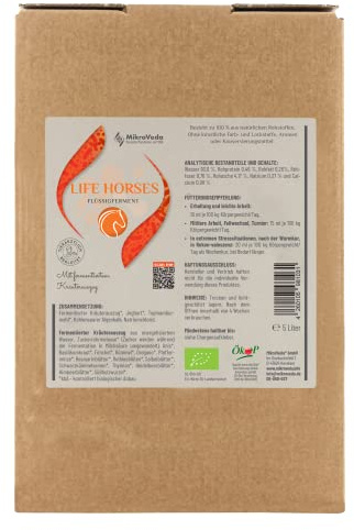 MikroVeda Life für Pferde, Enzymferment als Ergänzungsfuttermittel, Effektive Mikroorganismen, Verdauungshelfer, MikroVeda-Technologie, Mikrobiom, Koliken, 5 Liter