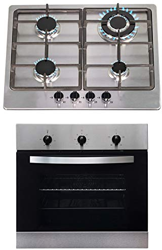 SIA 60cm Stainless Steel Single Electric Fan Oven & 4 Burner Gas Hob Wok Burner