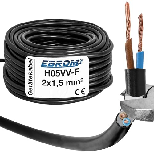 EBROM Schlauchleitung Gerätekabel -RUND- H05VV-F 2x1,5 mm², schwarz, 15 m