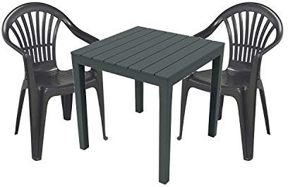 Mojawo Gartengarnitur - 3-teilig - Gartentisch Kunststoff 79x79cm H72cm - + 2 Stapelstühle - Kunststoff Anthrazit - Bistro Set - Esstisch - Stapelstuhl