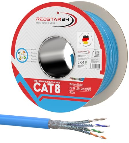 100m CAT 8 Verlegekabel Netzwerkkabel CAT8.1 LAN Halogenfrei Installationskabel CAT8 Kabel Netzwerk Verkabelung Datenkabel bis zu 40 Gbit/s Übertragungsgeschwindigkeit Ethernet cable (100m, Cat 8) | CAT8 Kabel Netzwerk Verkabelung Datenkabel bis zu 40 Gbit/s Übertragungsgeschwindigkeit Ethernet S/FTP LSZH Halogenfrei