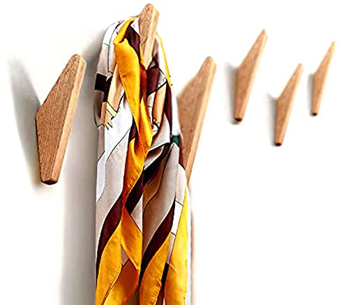 LONANGG Pack 6 Stück Gummi Holz Einfache Retro Dreieckige Wandhaken Kleiderhaken Kleiderhaken Taschen Overcoats Robes/Huthaken Kleiderbügel Holzprodukte Kreative Wanddekorationen