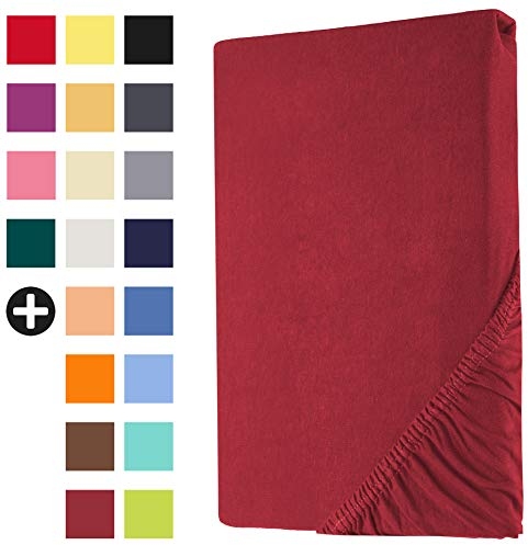 Heim24h Topper Spannbettlaken Spannbetttuch Jersey Bettlaken für Boxspringbett, Bordeaux - 180x200x15 cm