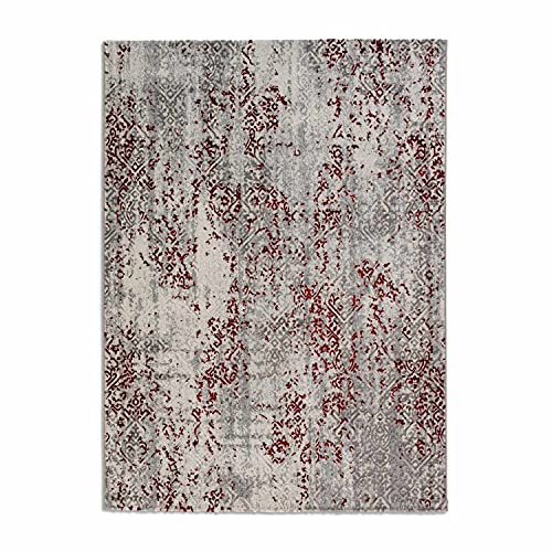 Högkvalitativ designermatta Antea – moderna kortluggmattor – rumsmatta i vintage design – (160 x 230 cm, ornament röd/beige)