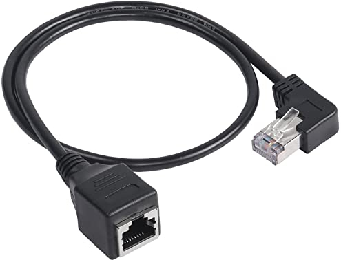 GELRHONR Cat5 Cat5e RJ45 Male to Female Shielded Ethernet Network Extension Cable,Right angle RJ45 LAN Network Male to Female Patch Cord-Black 50cm (Right)