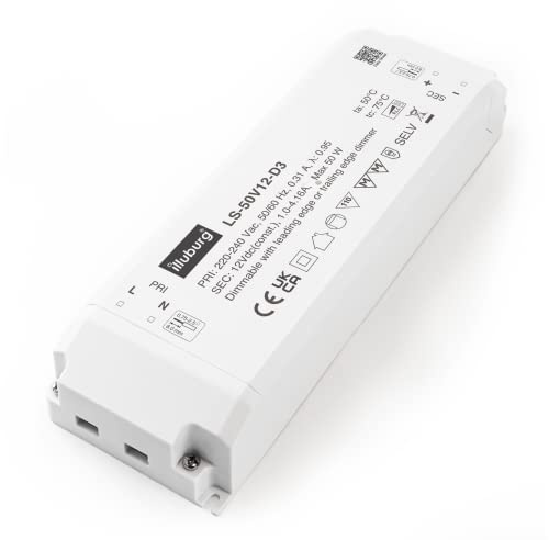 illuburg LED Trafo 12V 12W - 50W Dimmbar Triac für LED Strip Lampe LED Netzteil Treiber Transformator Driver, Weiß