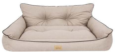 Bjird Hundebett - Hundekorb für kleine mittelgroße & große Hunde - Hundekissen - Hundesofa - EInfach zu reinigen - Joker Gesteppt - Größe: S: 64 x 49 cm - Beige Kunstleinen