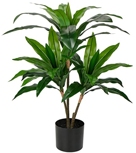 Große Pflanzen im Topf Künstliche Pflanzen Dracaena Fragans 90cm, Deko Pflanze Zimmerpflanze mit Töpfen, Kunstpflanzen Wie Echt mit Langlebige Stämme & naturgetreue Blätter für Wohnzimmer Büro Garten