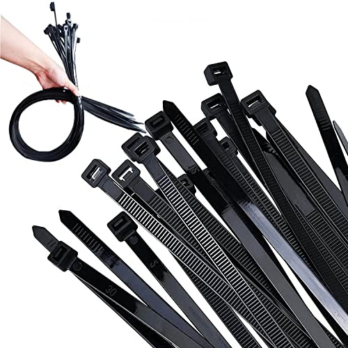 Bridas para cables negras,600 mm x 7,6 mm, paquete de 100 bridas de nailon premium, envolturas de plástico multiusos, mecanismo de autobloqueo seguro, para el hogar, jardín, oficina y bricolaje