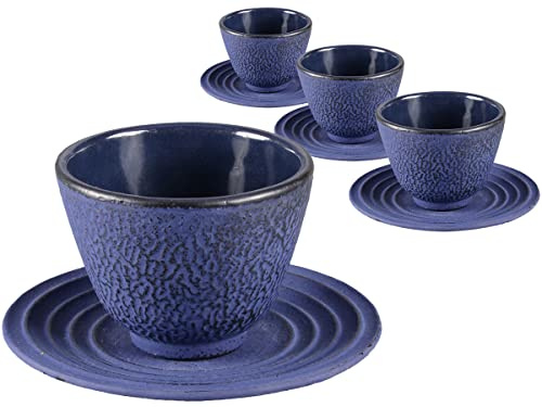 tea4chill Gusseisen Teetasse mit Untertasse Mika marinblau 100ml. Traditionelle asiatische Gusseisen Teebecher im Set mit Untersetzer. Ideal Ergänzung für Gusseisen Teekanne.