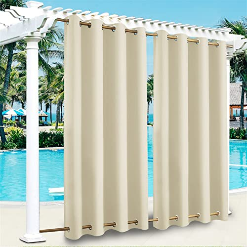 SK Studio Outdoor Vorhang Wasserdicht Outdoorvorhänge mit Ösen Oben und Unten Sonnenschutz Blickdicht Vorhang für Balkon Terrasse Veranda Pergola Gartenlaube 1 Stück Beige, 254x244cm