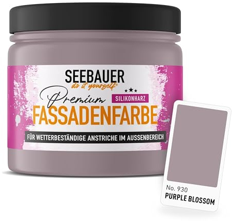 SEEBAUER diy Silikonharz-Fassadenfarbe Violett 300ML für Außen (No. 930 Purple Blossom) Selbstreinigende Fassadenfarbe mit Lotuseffekt - Geeignet für Putz, Mauerwerk und Beton
