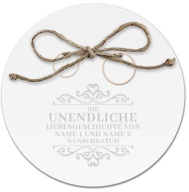 Acrylglas Ringkissen personalisiert zur Hochzeit Standesamt mit Lasergravur mit individuellen Namen und Datum klein und modern - Liebesgeschichte