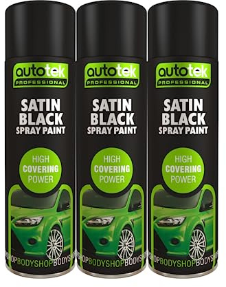 AutoTek Satin Black Multi-Purpose Aerosol Spay Paint 500ml x3