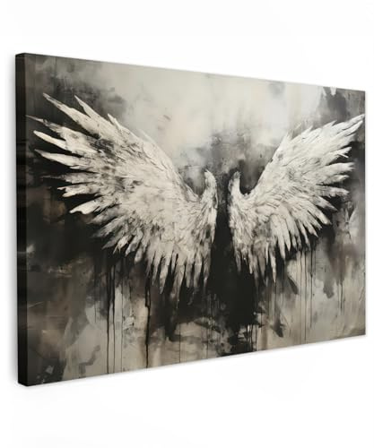 MuchoWow© Leinwände Groß XXL Wall Decoration Bilder Schlafzimmer Deko | 120x80 cm - Pictures Canvas Painting Wanddekoration Wohnzimmer Wanddeko Engel - Engelsflügel - Flügel - Schwarz und Weiß