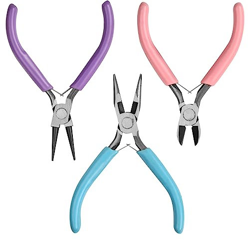 3pcs Jewelry Pliers (Needle Nose Pliers, Round Nose Pliers, Diagonal Nose Pliers) Jewelry Making Hardware Tools Set Mini Jewelry Pliers Set for Jewelry DIY Beginners, Necklace Bracelet Making