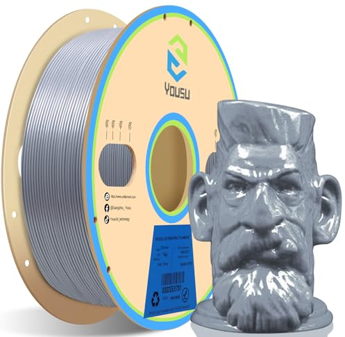 YOUSU verhedderungsfreies PVB-Filament 1,75 mm für 3D-Drucker und 3D-Stift, druckt wie PLA-Filament 1,75, leicht zu glätten mit IPA-Alkohol, glänzende Oberfläche, Silber, 1 kg (2,2 lbs)