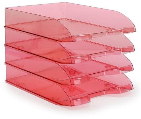 Waytex 4 Stück Briefablagen A4 Kunststoff rot transparent