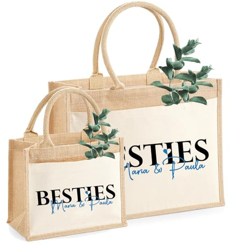 AMBERGER DESIGN by A&M Osterhage amd Personalisierte Jutetasche Besties – Shopper mit Namen – Nachhaltige Freundschaftstasche, Geschenk für beste Freundin – Verschiedene Farben & Größen